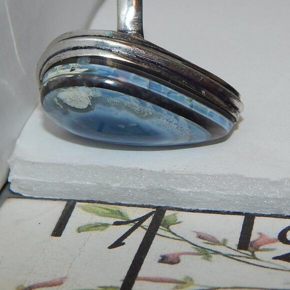 SZ 8 BoHo Owhyee Blue Opal 925 Silver Plated Ring - Picture 11 of 13